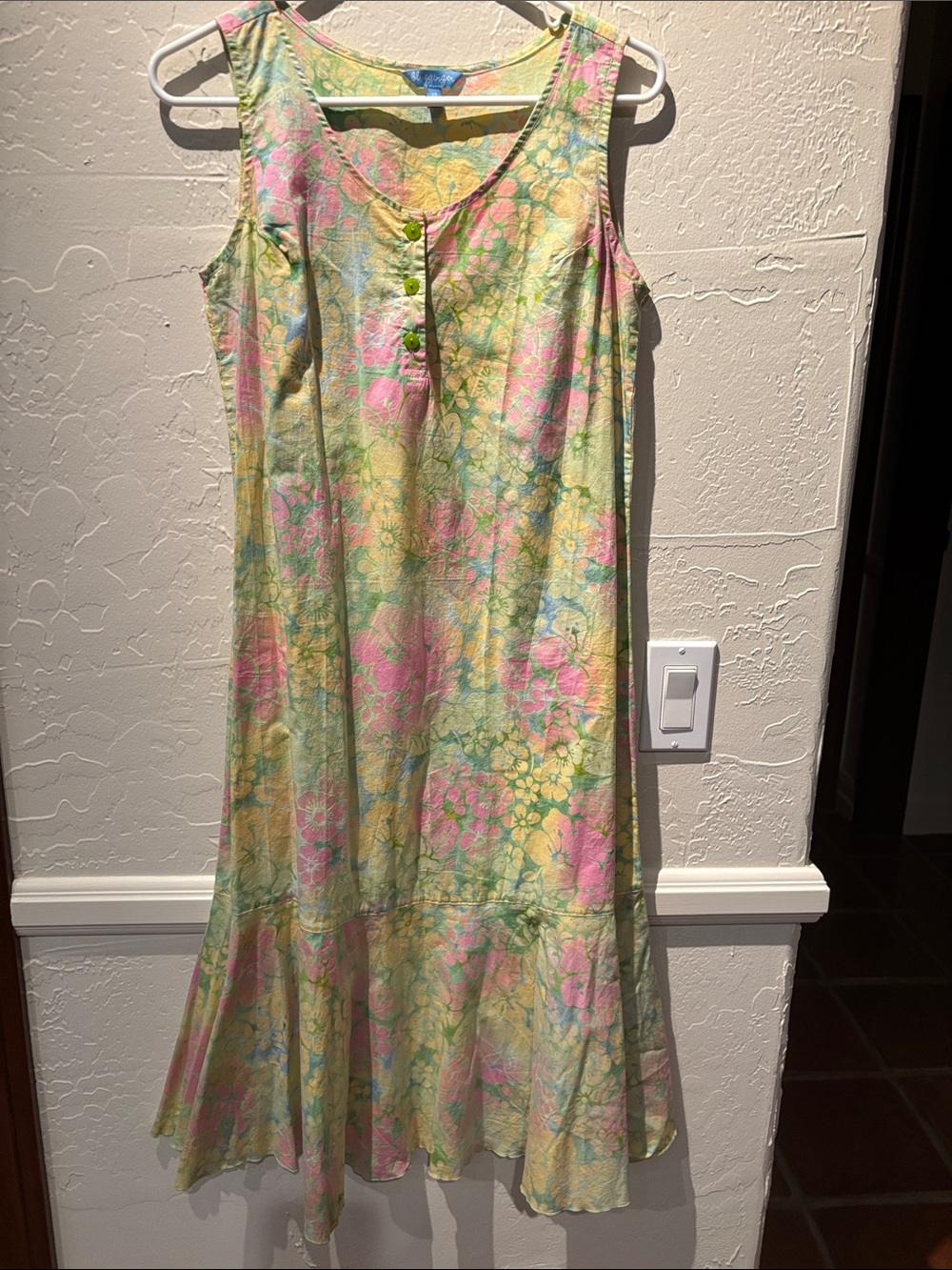 Blue Ginger Sleeveless Pastel Floral Maxi Dress - Pink, Yellow & Green